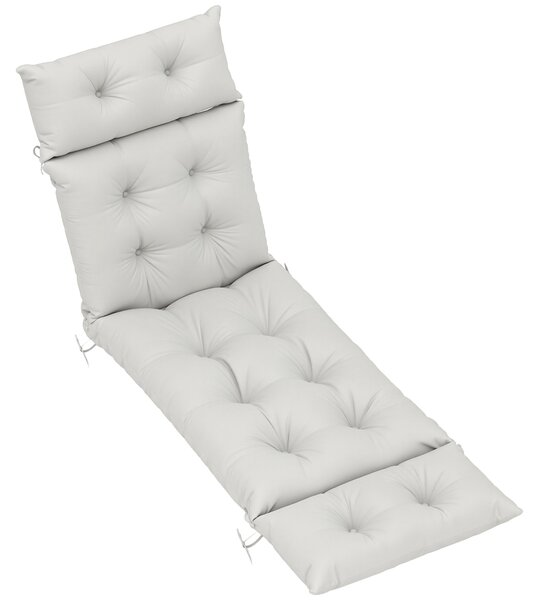 Outsunny Sun Lounger Cushion Only, 190x56x10cm Garden Lounge Chair Cushion, UPF20+ 220gsm Fabric, 6 Ties, Light Grey Aosom UK