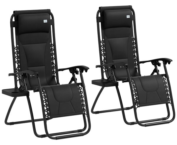 Outsunny Foldable Reclining Garden Chair Set of 2, Zero Gravity Chairs with Padded Seat, Adjustable Backrest for Outdoor, Patio, Deck, Black