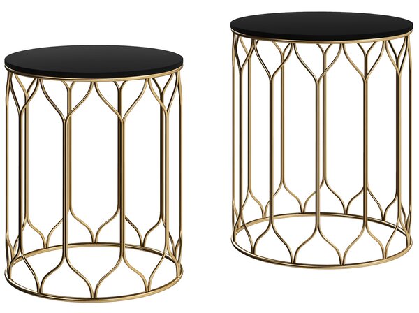 Outsunny Garden Side Table Set of 2, Nesting Tables with Ceramic Tile Top with Metal Frame for Patio, Balcony, Porch, Black