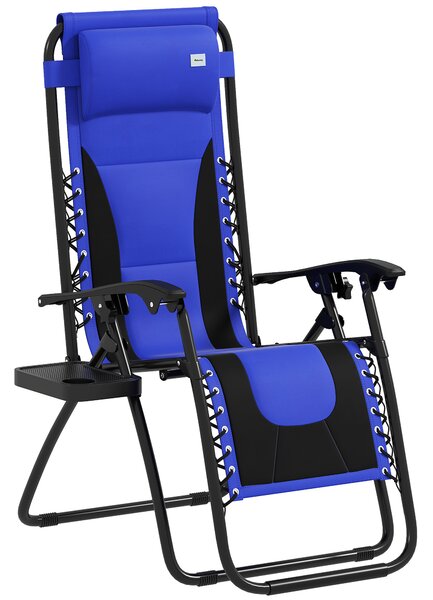 Outsunny Zero Gravity Lounger Chair, Folding Reclining Patio Chair with Padded Seat, Cup Holder, Soft Cushion and Headrest for Poolside, Camping, Blue