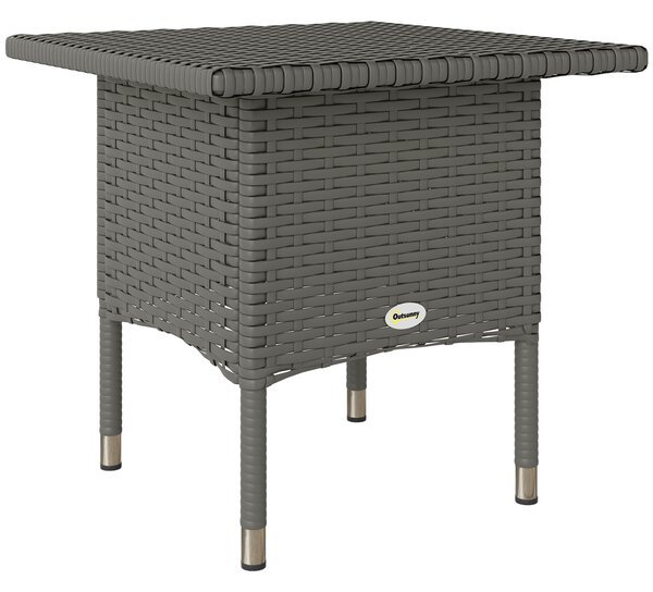 Outsunny Rattan Side Table, Outdoor Coffee Table with Plastic Board Under the Full Woven Table Top for Patio, Garden, Balcony, Grey