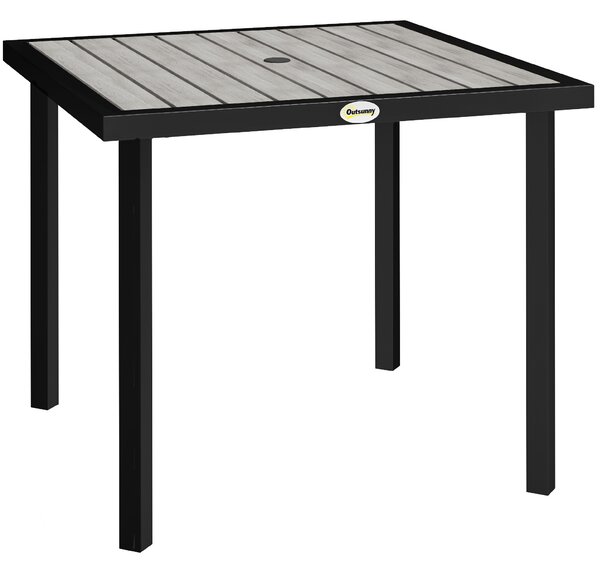 Outsunny Square Garden Dining Table with 5.4cm Parasol Hole, Slatted Top, Metal Frame, 86 x 86 x 71 cm, Light Grey