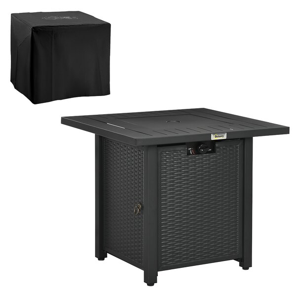 Outsunny Rattan-style Propane Gas Fire Pit Table w/ 50,000 BTU Burner, Square Smokeless Firepit Patio Heater w/ Thermocouple & Cover Aosom UK