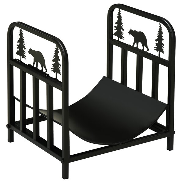 Outsunny Firewood Log Rack Curved Fireplace Log Holder Wood Storage Rack w/ Handles, Bear Shape Design, 42 x 33.5 x 43 cm, Black Aosom UK