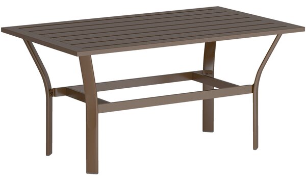Outsunny Metal Garden Coffee Table, Rectangular Outdoor Side Table with Slatted Tabletop, Foot Pads for Outside, Garden, Balcony, Porch, 91.5 x 55 x 45cm, Brown
