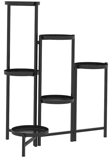 Outsunny 3 Tier Plant Stand Indoor Outdoor, Foldable Corner Plant Stands for Multiple Plants for Patio Garden Balcony Living Room, Black
