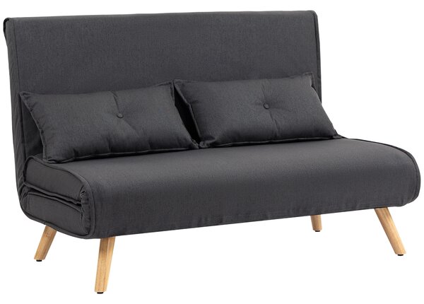 HOMCOM Two-Seater Linen-Look Sofa Bed w/ Cat Scratch Resistant Fabric, Charcoal Grey Aosom UK