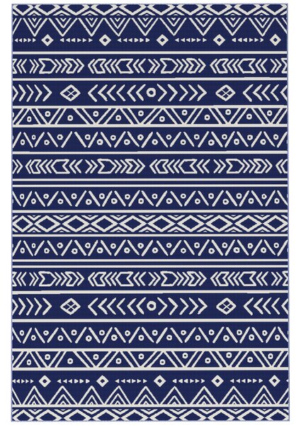 Outsunny Reversible Outdoor Rug with Carry Bag, Waterproof Plastic Straw Mat for Garden, Deck, RV, Picnic, Beach, Camping, 182 x 274cm, Dark Blue and White