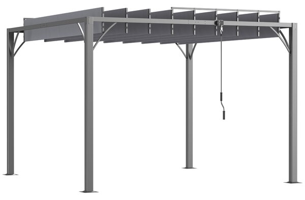 Outsunny 3 x 3(m) Outdoor Pergola with Retractable Roof, Aluminium Louvered Patio Gazebo Canopy for Lawn Garden Patio, Grey