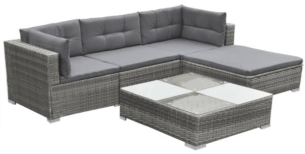 5 Piece Garden Lounge Set with Cushions Poly Rattan Grey