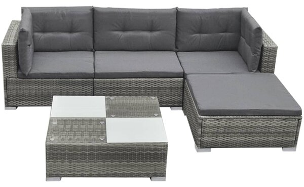 5 Piece Garden Lounge Set with Cushions Poly Rattan Grey