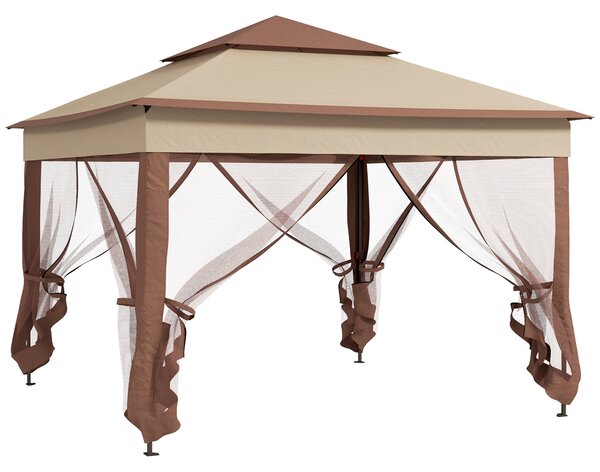 Outsunny 3 x 3m Pop Up Gazebo, Double-roof Garden Tent with Netting and Carry Bag, Party Event Shelter for Outdoor Patio, Khaki Aosom UK