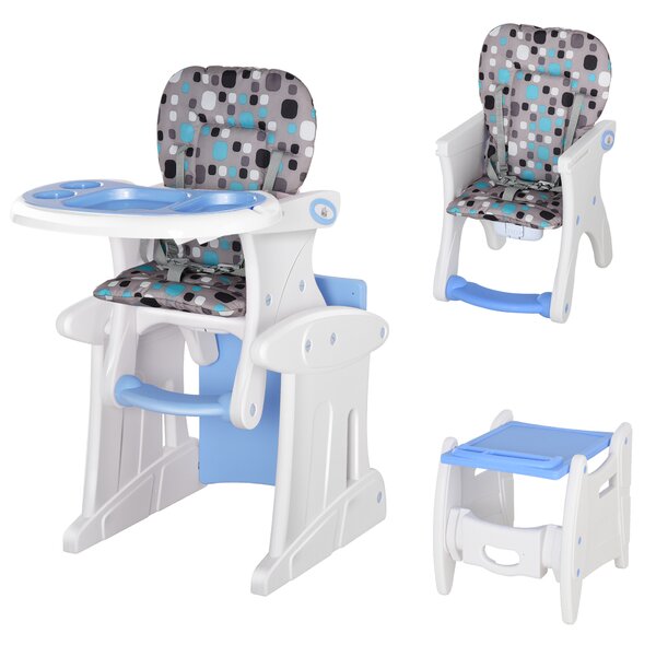 HOMCOM 3-in-1 Convertible Baby Booster High Chair, Sturdy HDPE, Easy-to-Clean Design, Space-Saving, Blue
