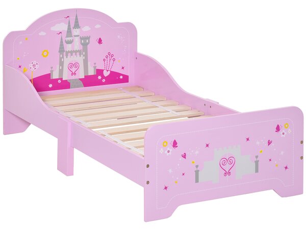 HOMCOM MDF Kids Castle Design Kids Single Bed Pink