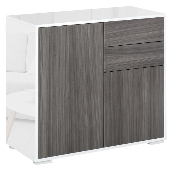 HOMCOM Contemporary Freestanding Kitchen Cabinet, Push-Open, 2 Drawer, 2 Door, Light Grey and White