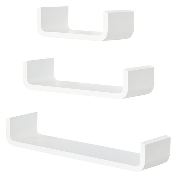 HOMCOM Floating U Shaped Wall Shelves, 3 Piece Decorative Display Shelf Set, Modern Home Decor, White
