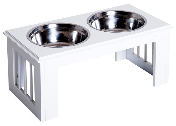 PawHut Pet Feeder, Stainless Steel, Large Capacity, Easy Clean, White, 58.4Lx30.5Wx25.4H cm