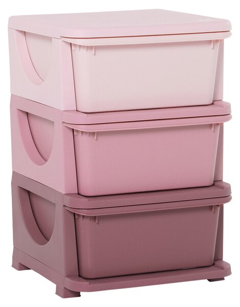 HOMCOM Kids Storage Units with Drawers 3 Tier Chest Vertical Dresser Tower Toy Organizer for Nursery Playroom Kindergarten Pink
