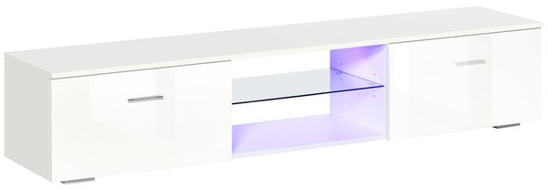HOMCOM TV Stand Cabinet with High Gloss Front Door, LED RGB Lights and Remote Control for TVs up to 55", Media TV Console Table with Storage Cupboard