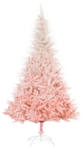 HOMCOM 6ft Artificial Christmas Tree Holiday Home Decoration w/ Metal Stand, Automatic Open, White & Pink Realistic Design Faux w/ Stand Quick Setup