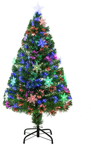 HOMCOM 4ft Prelit Christmas Tree Artificial Tree 120cm W/ Showflakes Lights, Green