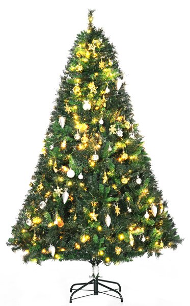 HOMCOM 1.8m 6ft Pre Lit Christmas Tree 200 LED Xmas Tree Holiday Décor with Decorative Balls Ornament Metal Stand