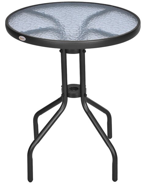 Outsunny Round Metal Garden Table, 60cm Diameter Tempered Glass Top, Outdoor Patio Furniture, Black Aosom UK