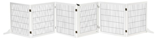 PawHut Pet Gate Wooden Dog Safety Barrier, Freestanding Foldable Fence, w/ 6 Panels, 2 Support Feet, House Doorway Stairs, Small & Medium Dogs, White