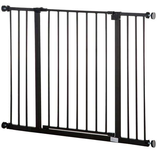 PawHut Safety Pet Gate, Auto-Close Metal Dog Barrier with Adjustable Width 76-107cm, Stair Door, Black Aosom UK