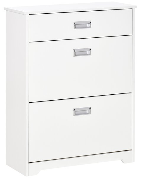 HOMCOM Shoe Cabinet with Tipping Storage Rack, 2 Pull-Down Doors, Drawer, Adjustable Shelf for Entryway, White Aosom UK