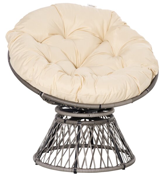 Outsunny Rattan Moon Chair, 360° Swivel Outdoor Wicker Chair with Soft Cushion, Weatherproof, UV Resistance, Grey Aosom UK