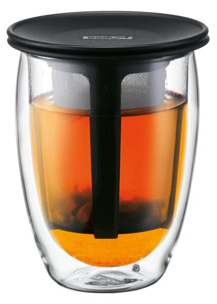 Bodum Tea For One glass with tea strainer black