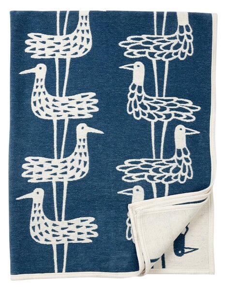 Klippan Yllefabrik Shore birds chenille blanket blue