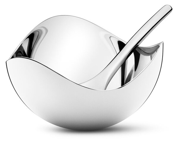 Georg Jensen Bloom salt cellar with spoon stainless steel