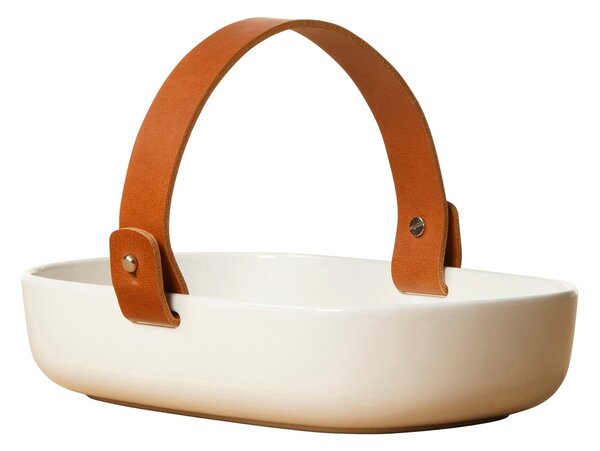 Marimekko Koppa serving bowl with leather strap white