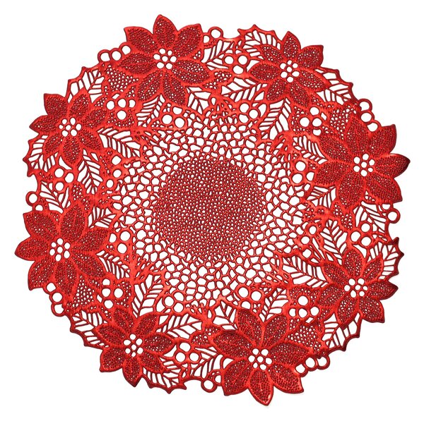 Set of 2 Red Poinsettia Placemats Red