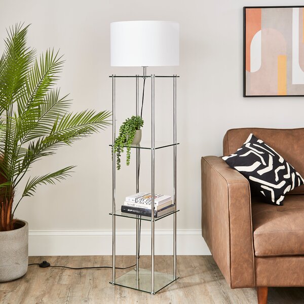 Wendell Glass Shelved Floor Lamp Chrome