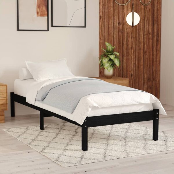 Bed Frame Black Solid Wood 75x190 cm Small Single