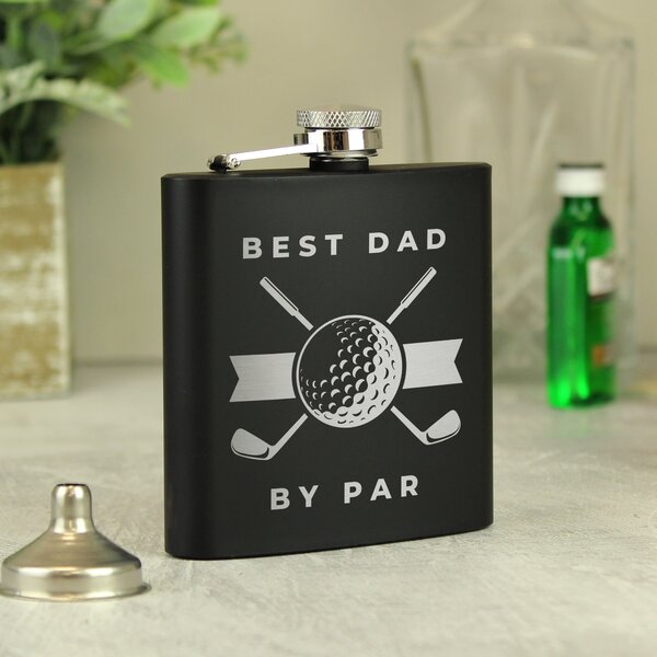 Personalised Golf Black Hip Flask Black