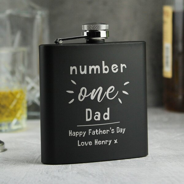 Personalised Number One Black Hip Flask Black