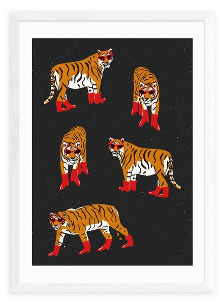 Tigers In Red Boots Print by Tartagain Orange