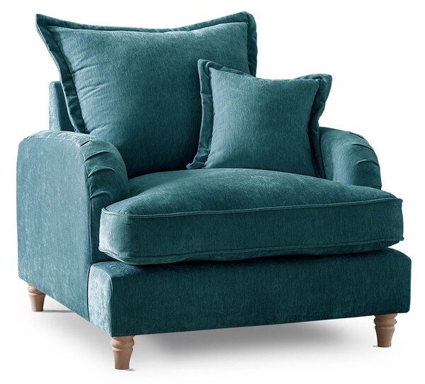 Rupert Pillow Back Chenille Armchairs | Modern Grey Green Gold Blue Living Room Snuggle Chair | Upholstered Fabric Small Lounge Couch Roseland UK