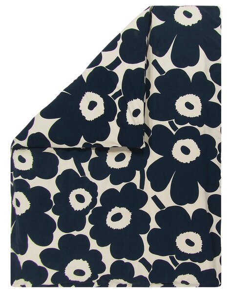 Marimekko Unikko duvet cover cotton-linen 150x210 cm natural white-dark blue