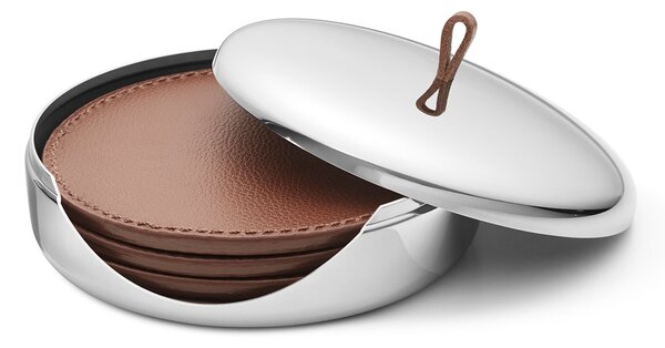 Georg Jensen Sky coaster 4-pack brownt leather