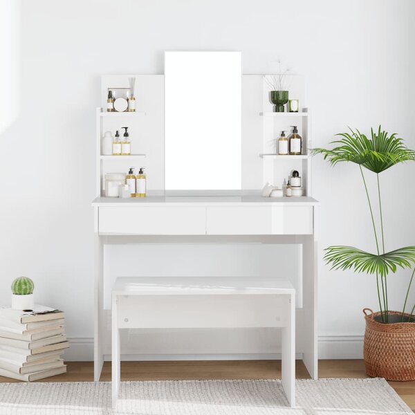 Dressing Table with Mirror High Gloss White 96x40x142 cm