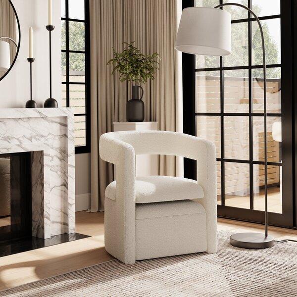 Tallie Boucle Storage Accent Chair Ivory