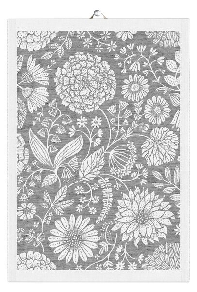 Ekelund Linneväveri Flowering kitchen towel 35x50 cm grey