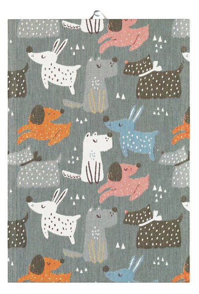 Ekelund Linneväveri Hundar kitchen towel 35x50 cm grey