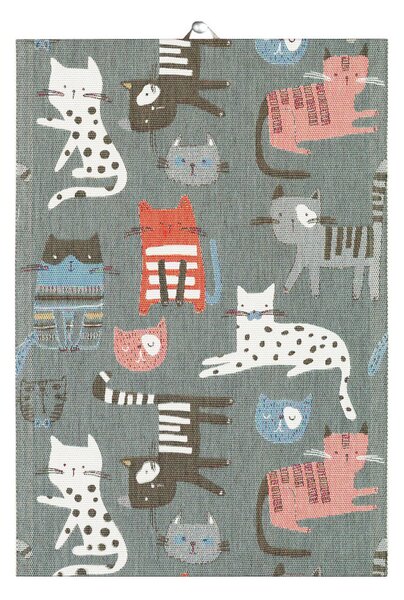 Ekelund Linneväveri Katter kitchen towel 35x50 cm grey