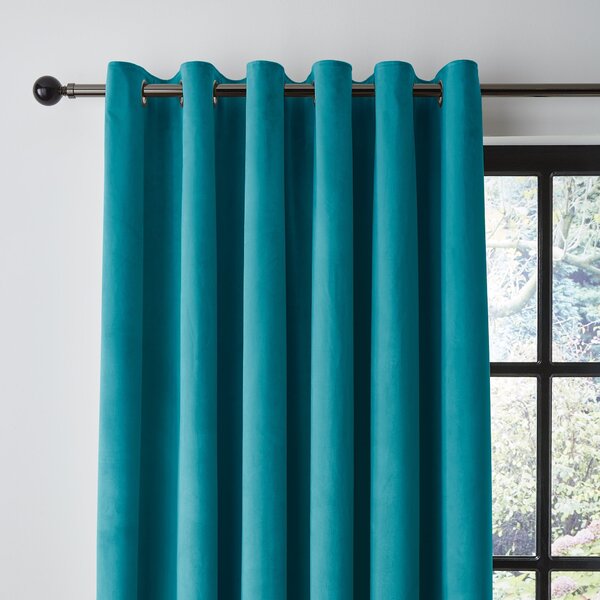 Recycled Velour Teal Eyelet Curtains Blue